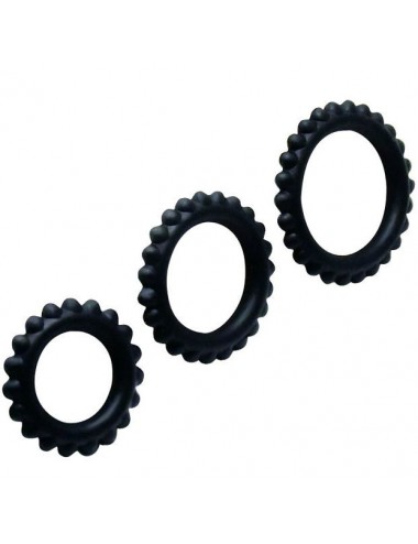 BAILE  TITAN SET 3PCS COCK RING BLACK 2.8 + 2.4 + 1.9 CM