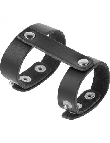DARKNESS ADJUSTABLE LEATHER PENIS AND TESTICLES RING