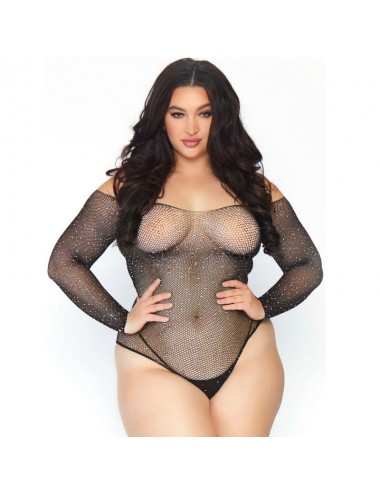 LEG AVENUE CRYSTALIZED FISHNET BODYSTOCKING 1X-2X