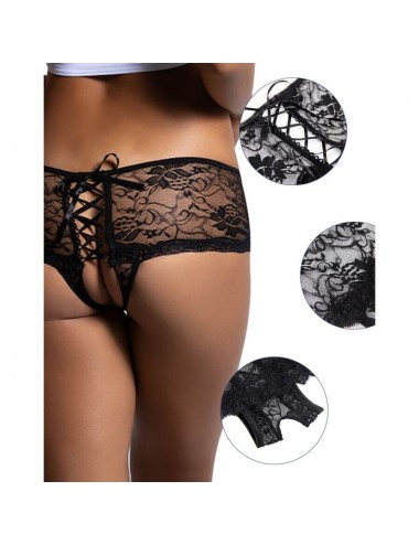 QUEEN LINGERIE OPEN BACK FLORAL LACE PANTIES L / XL