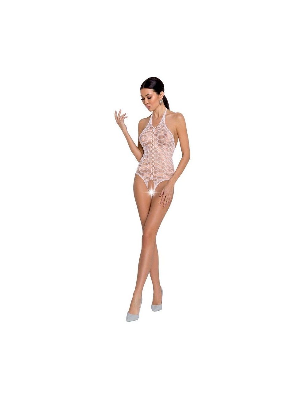 PASSION WOMAN BS087 BODYSTOCKING - WEISS EINE GRÖSSE