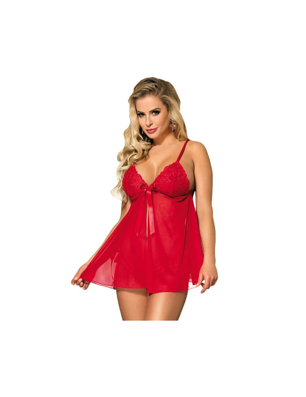 SUBBLIME BABYDOLL MIT BOGEN UND BLUMENSPITZEN ROT S / M.