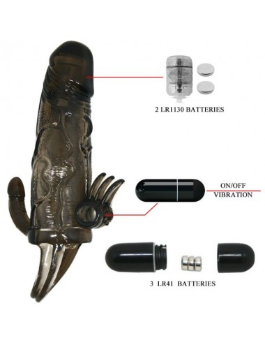 BAILE - BRAVE MAN PENISHÜLLE MIT KLITORIS UND ANALSTIMULATION DOPPELTE KUGEL SCHWARZ 16.5 CM