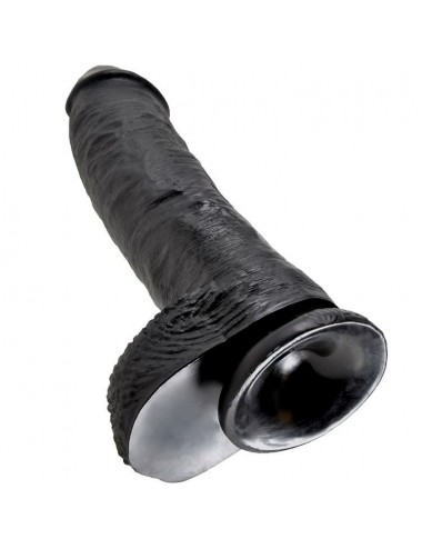 KING COCK - 10 DILDO SCHWARZ MIT EIER 25.4 CM