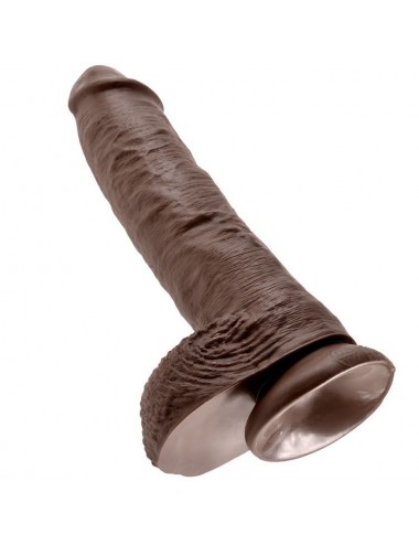 KING COCK - 10 DILDO BRAUN MIT EIER 25.4 CM