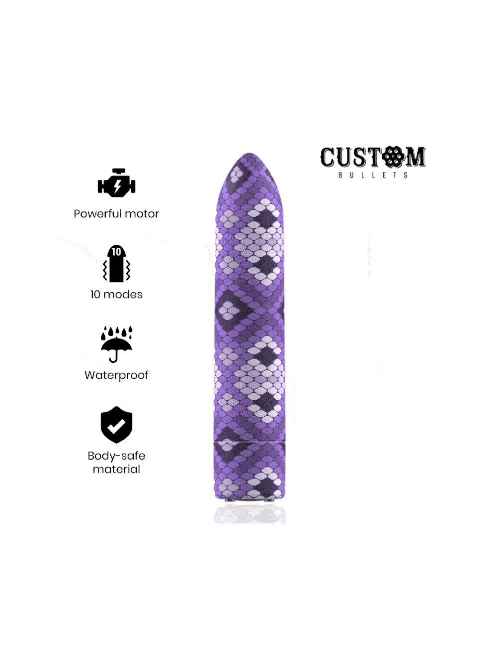 CUSTOM BULLETS RECHARGEABLE SNAKE PURPLE MAGNETIC BULLET 10V