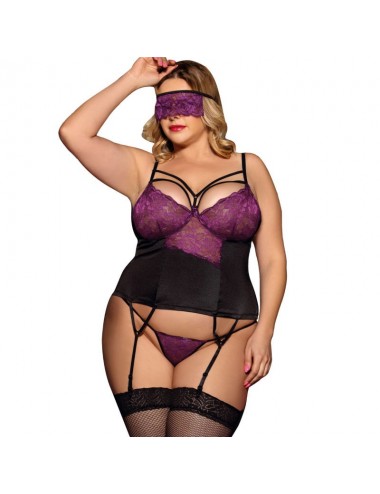 SUBBLIME QUEEN PLUS CORSET THING UND BLINDFOLD SCHWARZ UND LILA
