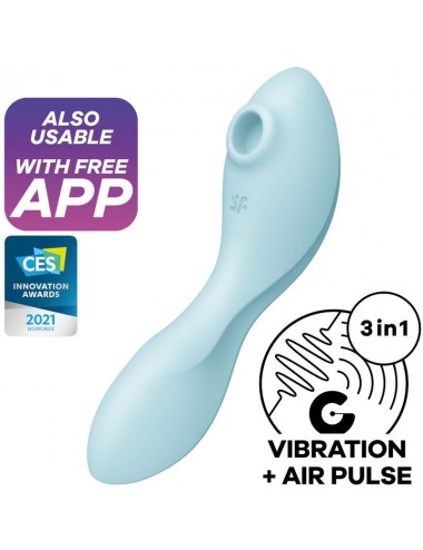 SATISFYER CURVY TRINITY 5 AIR PULSE STIMULATOR & VIBRATOR APP - BLUE