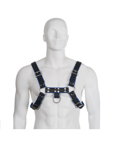 LEDER KÖRPER BRUST BULLDOG HARNESS SCHWARZ / BLAU LEDER