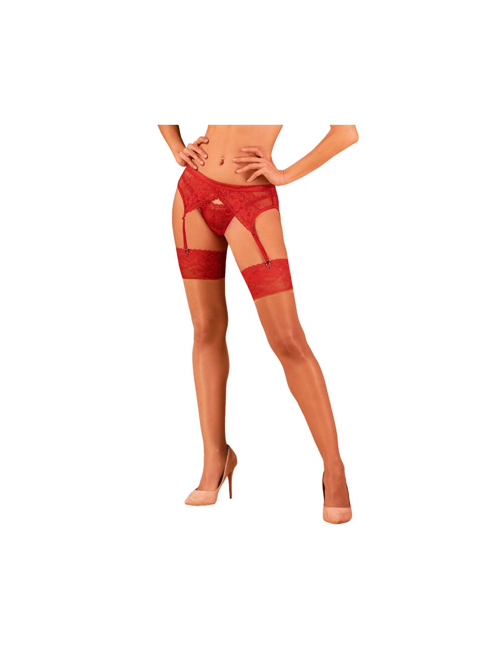 OBSESSIVE - LACELOVE STRÜMPFE ROT M/L OBSESSIVE - LACELOVE STRÜMPFE ROT M/L