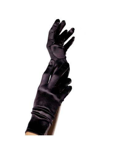 LEG AVENUE SATIN GLOVES BLACK