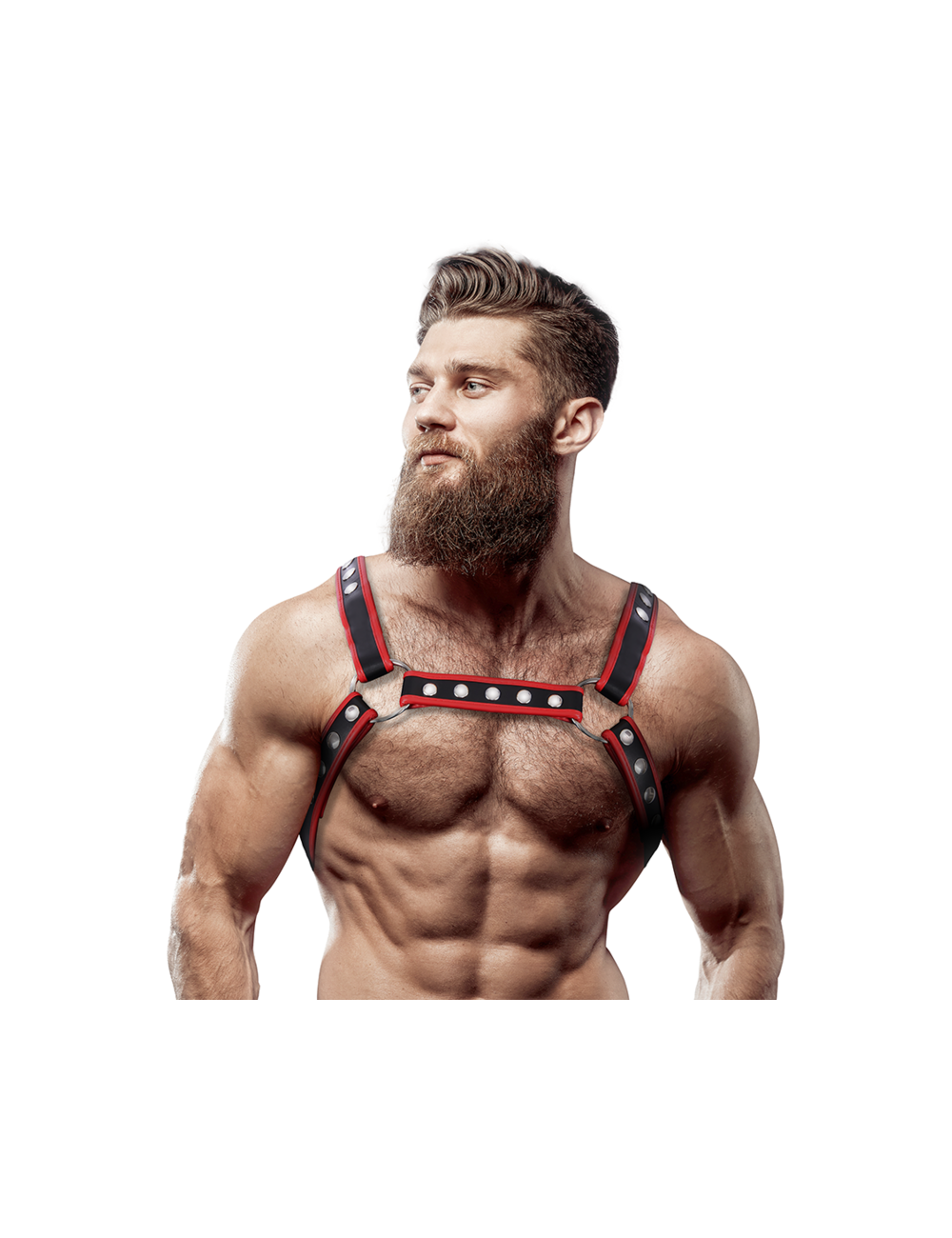 FETISH SUBMISSIVE ATTITUDE - BULLDOGGENGESCHIRR AUS ÖKO-LEDER FÜR HERREN SCHWARZ/ROT FETISH SUBMISSIVE ATTITUDE - BULLDOGGENGESCHIRR AUS ÖKO-LEDER FÜR HERREN SCHWARZ/ROT
