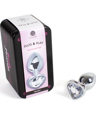 SECRET PLAY - METALL BUTT PLUG KLARER KRISTALL HERZ KLEINE GRÖSSE 7 CM