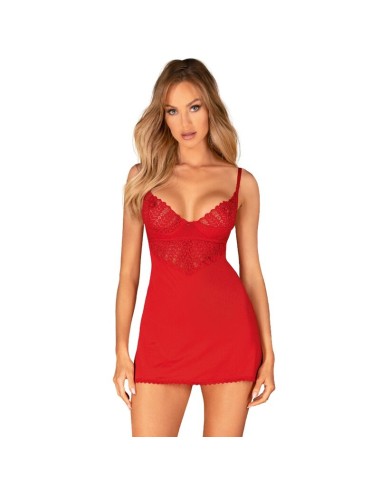 OBSESSIVE - INGRIDIA CHEMISE & TANGA ROT XS/S