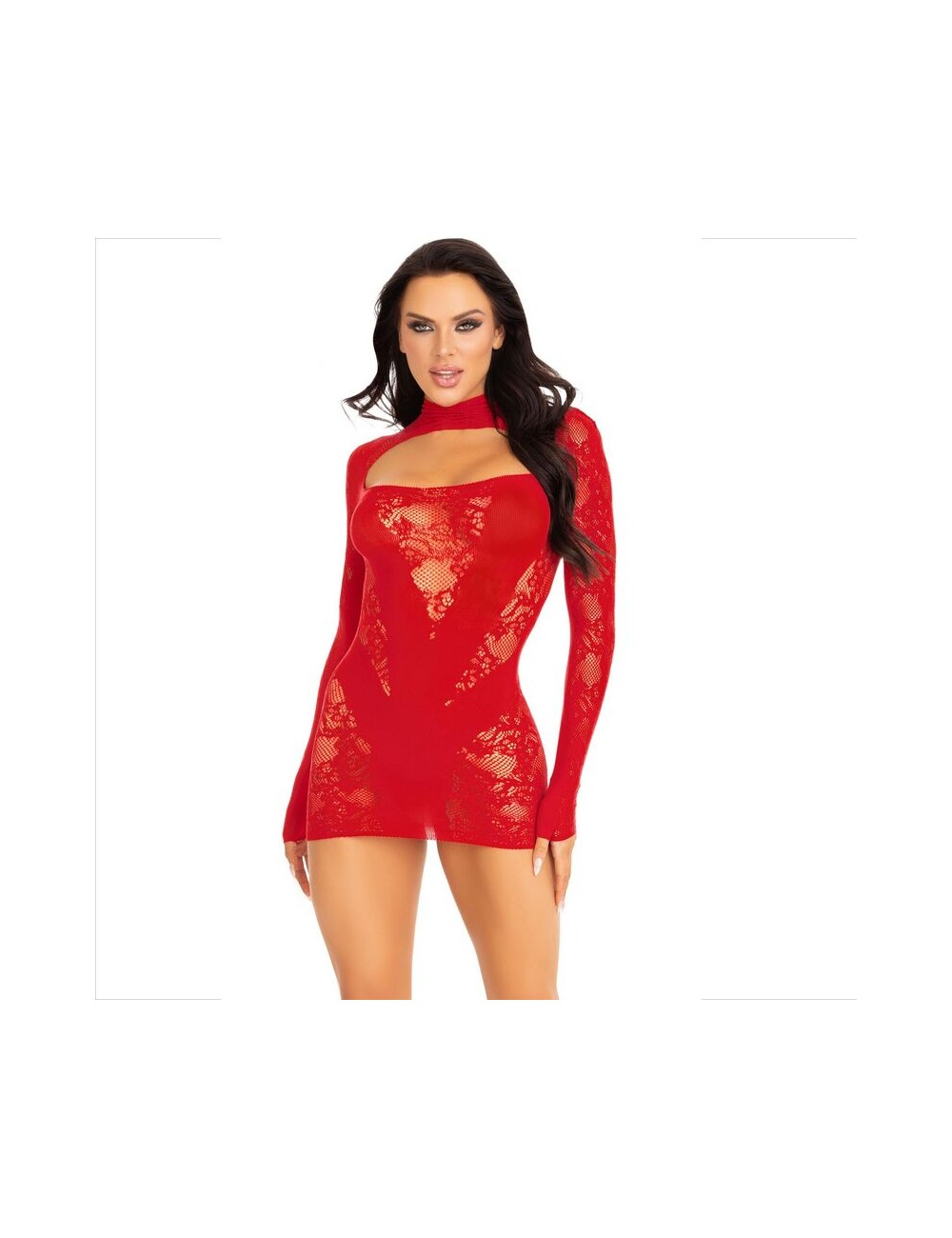 LEG AVENUE - MINIKLEID MIT SPITZE LANGARM ROT LEG AVENUE - MINIKLEID MIT SPITZE LANGARM ROT