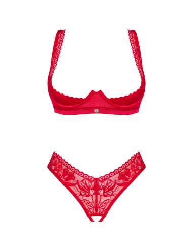 OBSESSIVE - LACELOVE-SET ZWEITEILIG CUPLESS ROT XL/XXL