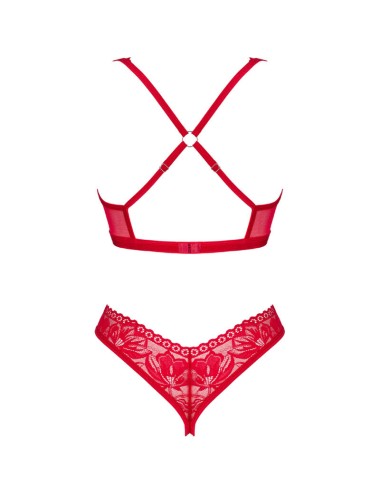 OBSESSIVE - LACELOVE-SET ZWEITEILIG CUPLESS ROT XL/XXL