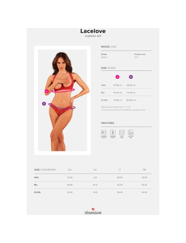 OBSESSIVE - LACELOVE-SET ZWEITEILIG CUPLESS ROT XL/XXL