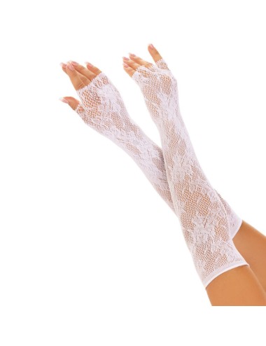 LEG AVENUE - FLORAL NETWORK FINGERLOSE HANDSCHUHE WEISS