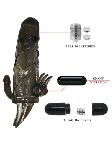 BAILE - BRAVE MAN PENISHÜLLE MIT KLITORIS UND ANALSTIMULATION DOPPELTE KUGEL SCHWARZ 16.5 CM