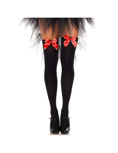 LEG AVENUE - SCHWARZE NYLON-OBERTEILHÖCHSE MIT ROTER SCHLEIFE