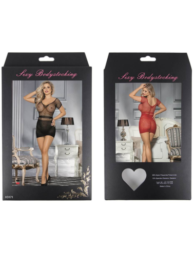 QUEEN LINGERIE - KURZRMELIGES NETZKÖRPERKLEID S/L