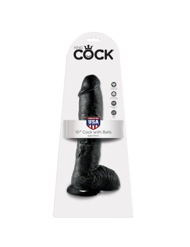KING COCK - 10 DILDO SCHWARZ MIT EIER 25.4 CM