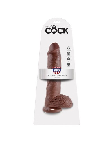 KING COCK - 10 DILDO BRAUN MIT EIER 25.4 CM