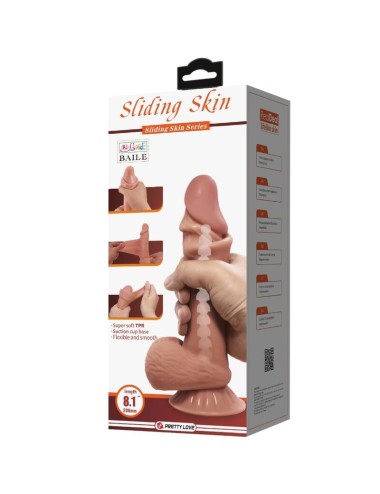 PRETTY LOVE - SLIDING SKIN SERIES REALISTISCHER DILDO MIT SCHIEBENDEM BRAUNEN HAUTSAUGNAPF 19,4 CM