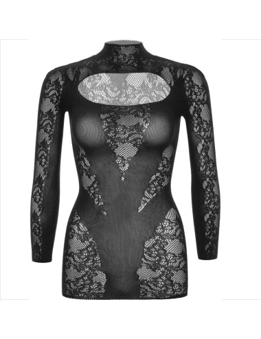 LEG AVENUE - MINIKLEID MIT SPITZE LANGARM SCHWARZ