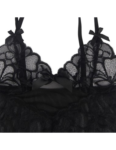 SUBBLIME - BABYDOLL MIT VERSTELLBAREN TRGERN UND TRANSPARENTER SPITZE MIT BLUMENDRUCK SCHWARZ L/XL