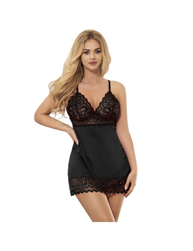 SUBBLIME - BABYDOLL MIT BLUMENPRINT AUF DER BRUST SCHWARZ L/XL