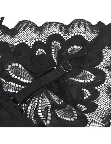 SUBBLIME - BABYDOLL MIT BLUMENPRINT AUF DER BRUST SCHWARZ L/XL