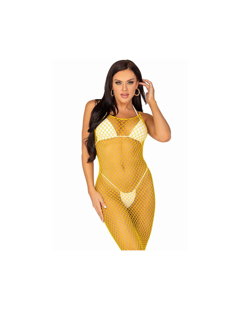 LEG AVENUE - LANGES NETZKLEID GELB EINE GRÖSSE LEG AVENUE - LANGES NETZKLEID GELB EINE GRÖSSE