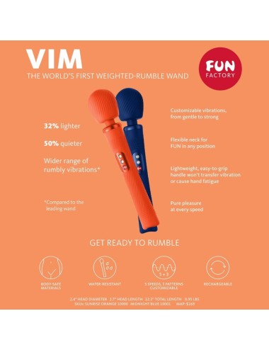 FUN FACTORY - VIM SILIKON WIEDERAUFLADBARER, VIBRIERENDER, GEWICHTETER RUMBLE WAND SUNRISE ORANGE