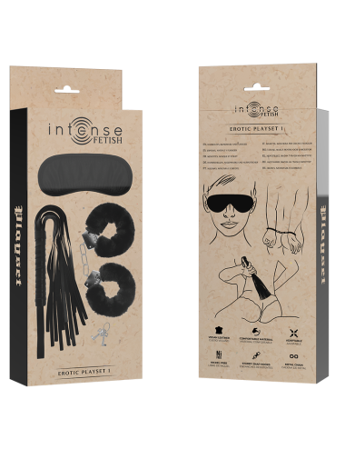 INTENSE - FETISH EROTIKSPIELSET 1 MIT HANDSCHELLEN, BLINDMASKE UND PEITSCHE