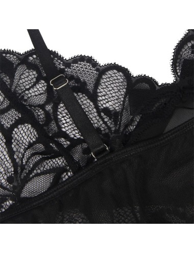 SUBBLIME - BABYDOLL MIT VERSTELLBAREN TRGERN UND TRANSPARENTER SPITZE MIT BLUMENDRUCK SCHWARZ L/XL