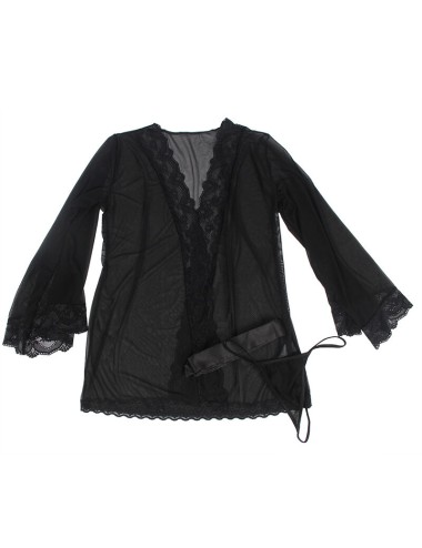 SUBBLIME - TRANSPARENTER STOFFMANTEL MIT SPITZENDETAIL SCHWARZ L/XL