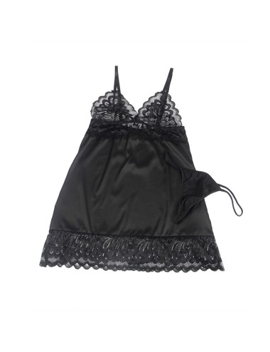 SUBBLIME - BABYDOLL MIT BLUMENPRINT AUF DER BRUST SCHWARZ L/XL