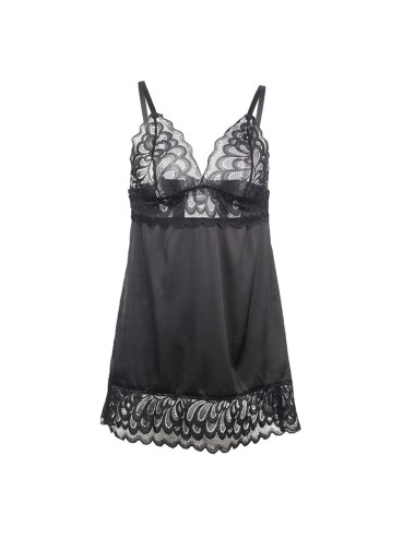 SUBBLIME - BABYDOLL MIT BLUMENPRINT AUF DER BRUST SCHWARZ L/XL