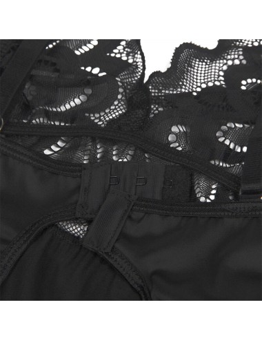 SUBBLIME - BABYDOLL MIT BLUMENPRINT AUF DER BRUST SCHWARZ L/XL