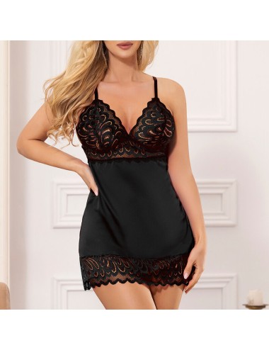 SUBBLIME - BABYDOLL MIT BLUMENPRINT AUF DER BRUST SCHWARZ L/XL