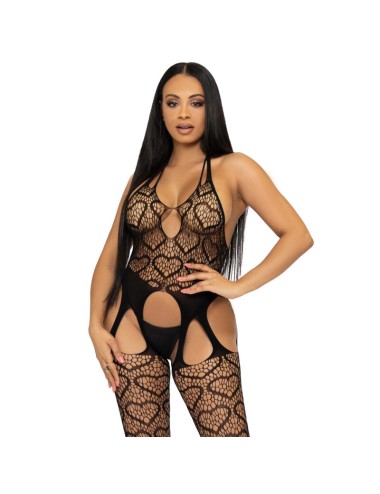 LEG AVENUE - BODYSTOCKING DE RED CON TIRANTES TALLA ÚNICA - NEGRO