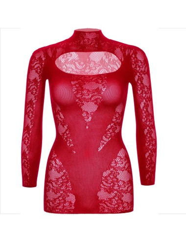LEG AVENUE - MINIKLEID MIT SPITZE LANGARM ROT