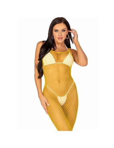 LEG AVENUE - LANGES NETZKLEID GELB EINE GRÖSSE