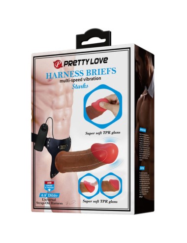 PRETTY LOVE - STARKS HARNESS SLIP MULTI-SPEED VIBRATION DILDO 17,5 CM HELLBRAUN