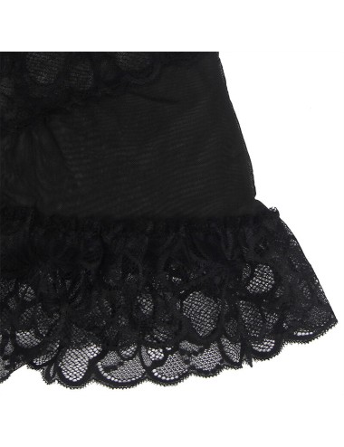 SUBBLIME - BABYDOLL MIT VERSTELLBAREN TRGERN UND TRANSPARENTER SPITZE MIT BLUMENDRUCK SCHWARZ S/M