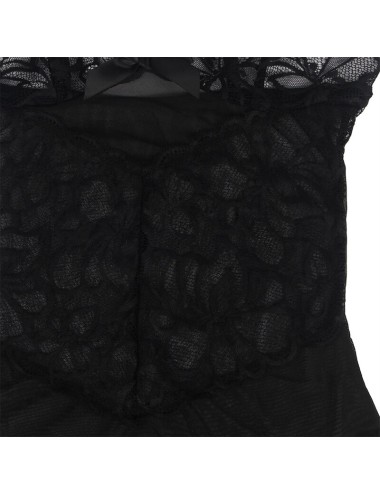 SUBBLIME - BABYDOLL MIT VERSTELLBAREN TRGERN UND TRANSPARENTER SPITZE MIT BLUMENDRUCK SCHWARZ L/XL