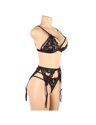 SUBBLIME - SET DREITEILIGES SET BH+ STRUMPFGÜRTEL + STRING S/M