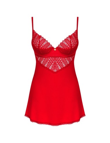 OBSESSIVE - INGRIDIA CHEMISE & TANGA ROT XS/S